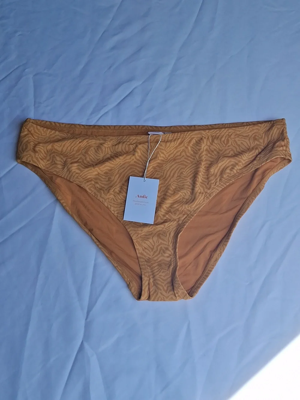 Andie Swim Women's Bikini Bottoms in Mustard Brown Zebra Print XL